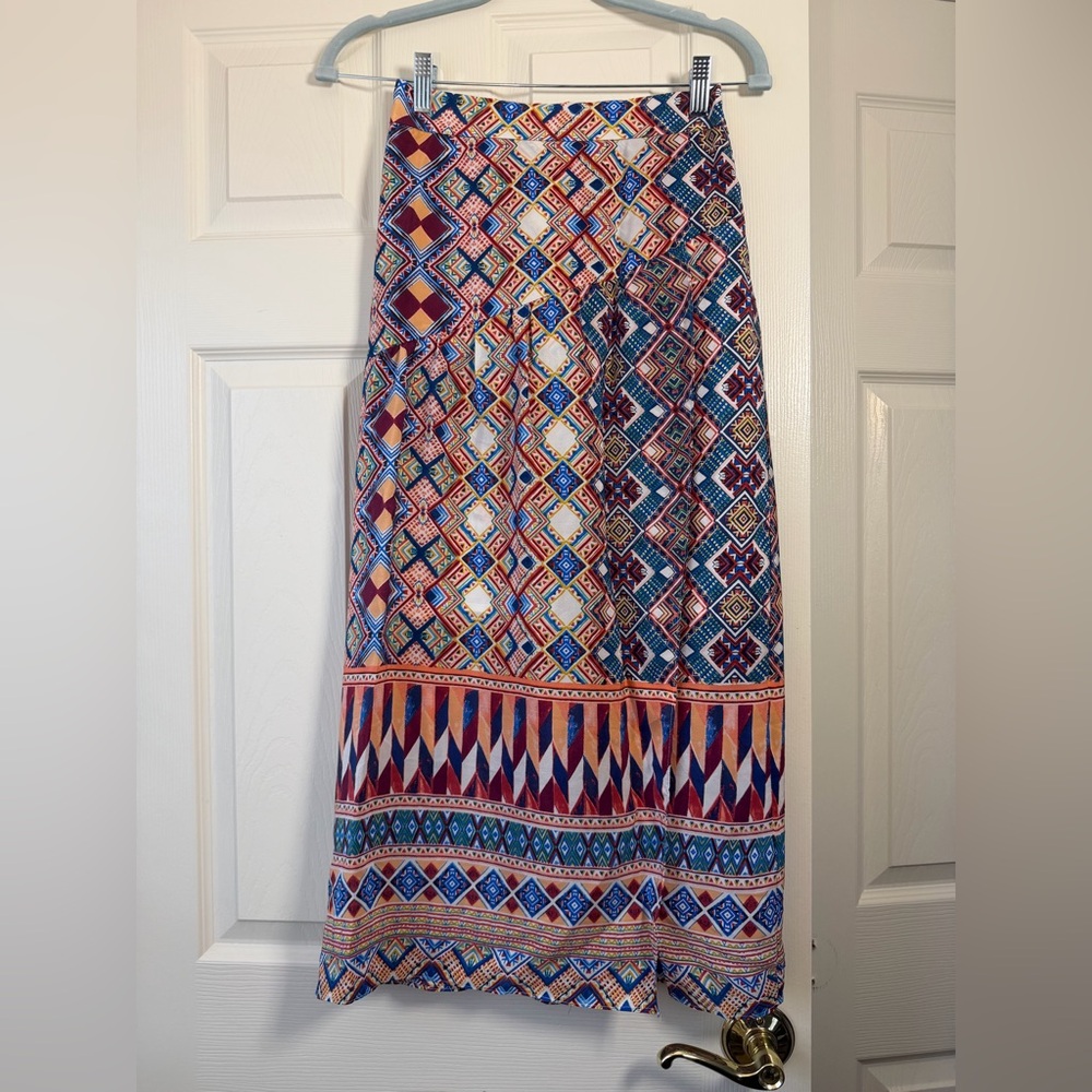 Anthropologie Colorful Geometric Midi Skirt, size 0